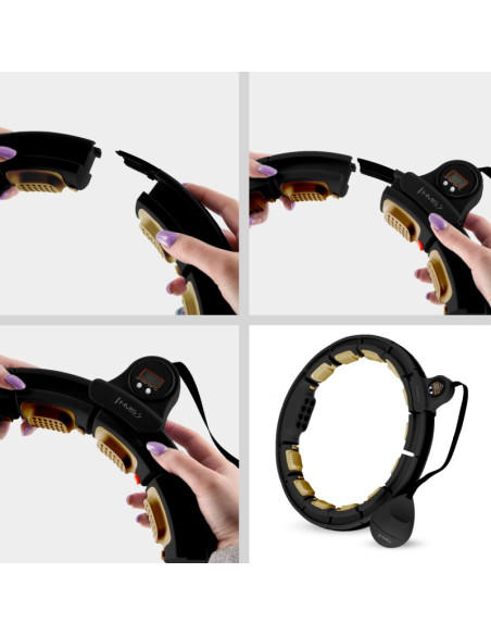 Zestaw hula hop magnetyczny black/gold hhm13 z licznikiem hms + pas wyszczupłający br163 black