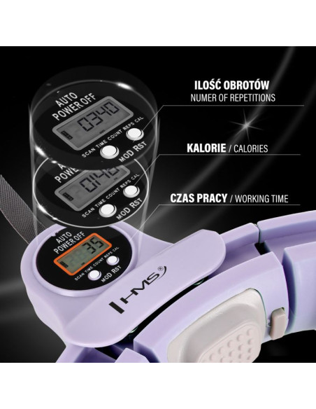 Zestaw hula hop magnetyczny violet hhm13 z licznikiem hms + pas wyszczuplający br163 black