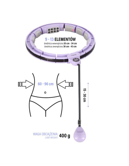 Zestaw hula hop magnetyczny violet hhm13 z licznikiem hms + pas wyszczuplający br163 black