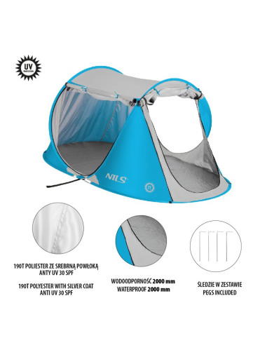 Nc3043 niebieski namiot plażowy samorozkładający nils
