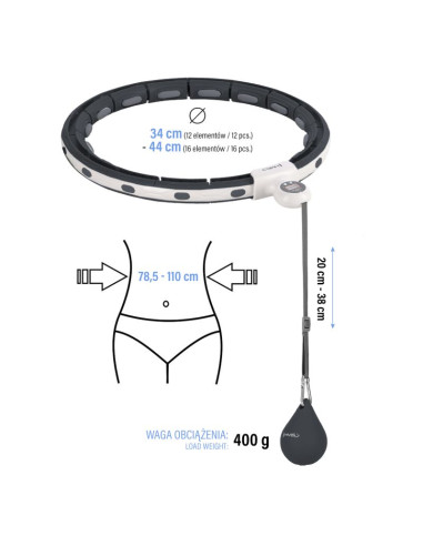 Hhm15 hula hop black z magnesem i obciążnikiem + licznik hms