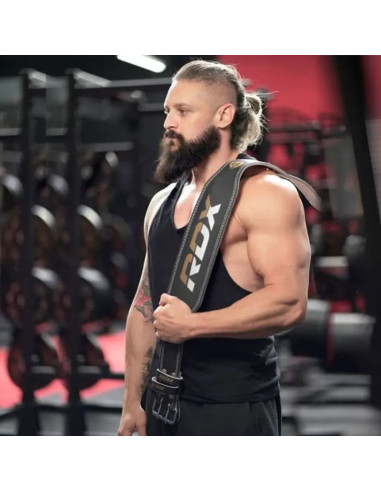 Pas kulturystyczny do ćwiczeń skórzany ze skóry 4“ złoty - rdx s