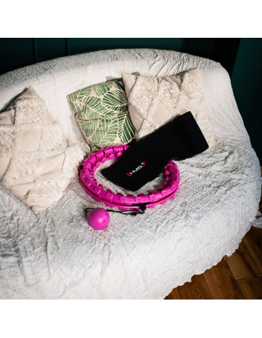 Zestaw hula hop hhw12 violet z wypustkami i obciążnikiem hms + pas br163 black plus size