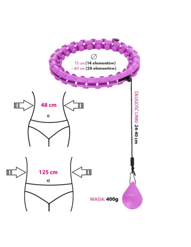Zestaw hula hop hhw12 violet z wypustkami i obciążnikiem hms + pas br163 black plus size