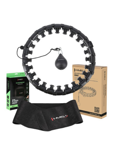 Zestaw hula hop hhw12 black z wypustkami i obciążnikiem hms + pas br163 black plus size