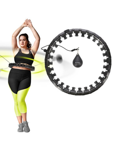 Zestaw hula hop hhw12 black z wypustkami i obciążnikiem hms + pas br163 black plus size