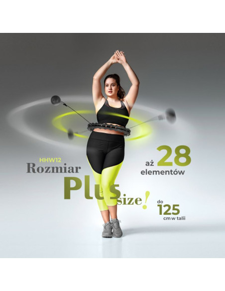 Zestaw hula hop hhw12 black z wypustkami i obciążnikiem hms + pas br163 black plus size