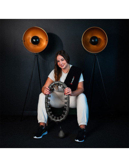 Zestaw hula hop hhw12 black z wypustkami i obciążnikiem hms + pas br163 black plus size