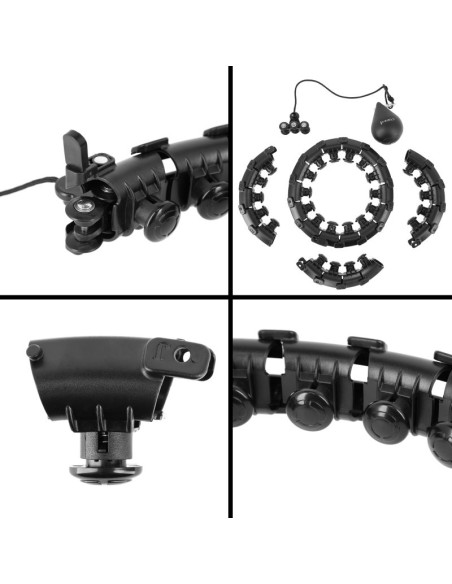 Zestaw hula hop hhw12 black z wypustkami i obciążnikiem hms + pas br163 black plus size