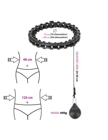 Zestaw hula hop hhw12 black z wypustkami i obciążnikiem hms + pas br163 black plus size