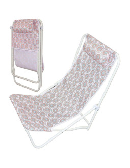 Leżak składany plażowy z zagłówkiem niebiesko pomarańczowy 2