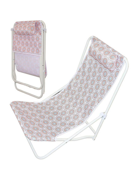 Leżak składany plażowy z zagłówkiem niebiesko pomarańczowy