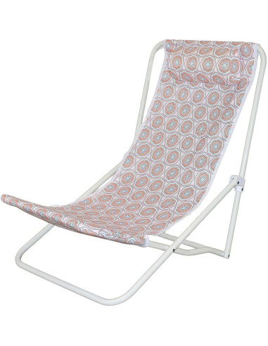 Leżak składany plażowy z zagłówkiem niebiesko pomarańczowy