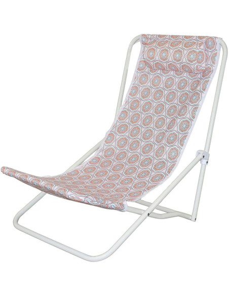 Leżak składany plażowy z zagłówkiem niebiesko pomarańczowy