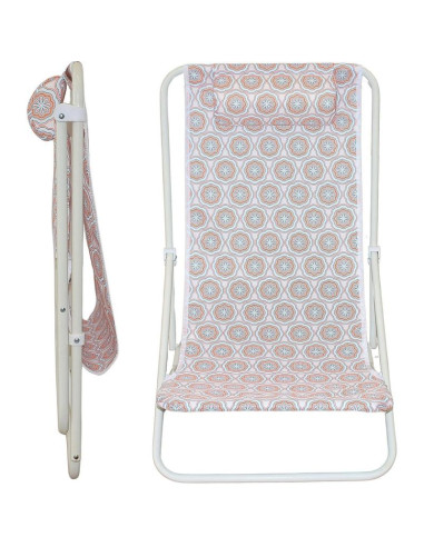 Leżak składany plażowy z zagłówkiem niebiesko pomarańczowy