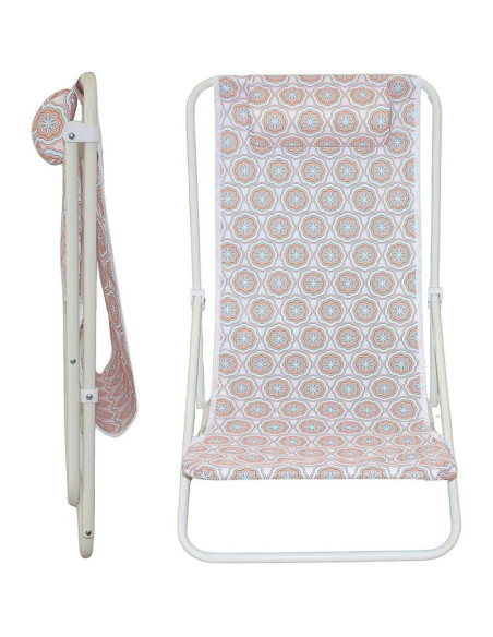 Leżak składany plażowy z zagłówkiem niebiesko pomarańczowy