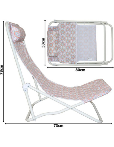 Leżak składany plażowy z zagłówkiem niebiesko pomarańczowy