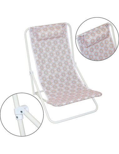 Leżak składany plażowy z zagłówkiem niebiesko pomarańczowy