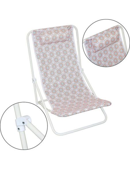 Leżak składany plażowy z zagłówkiem niebiesko pomarańczowy