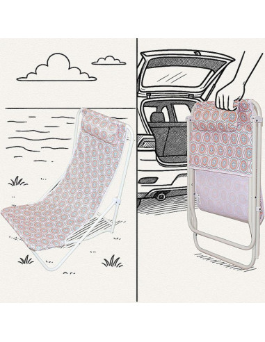 Leżak składany plażowy z zagłówkiem niebiesko pomarańczowy