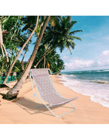 Leżak składany plażowy z zagłówkiem niebiesko pomarańczowy