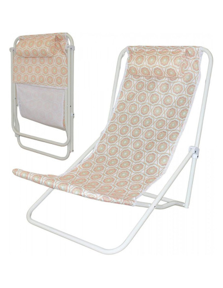 Leżak składany plażowy z zagłówkiem pomarańczowy