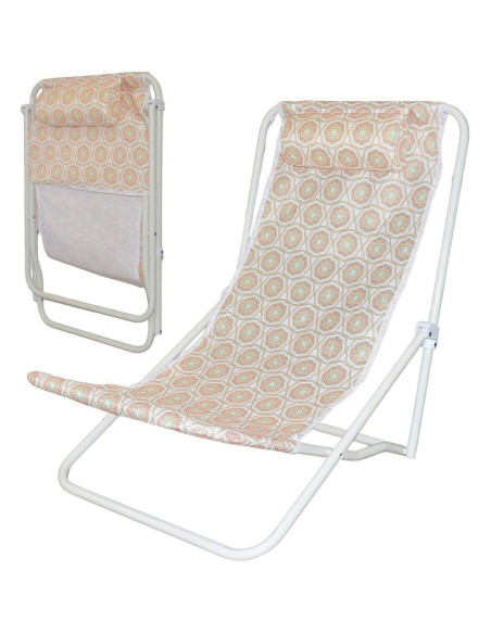 Leżak składany plażowy z zagłówkiem pomarańczowy