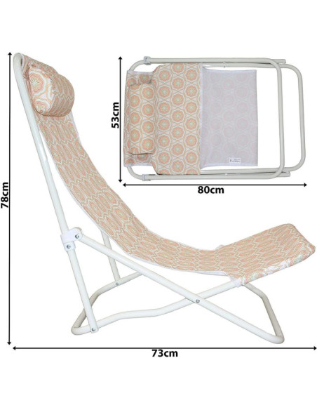 Leżak składany plażowy z zagłówkiem pomarańczowy