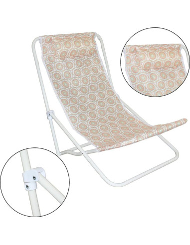 Leżak składany plażowy z zagłówkiem pomarańczowy