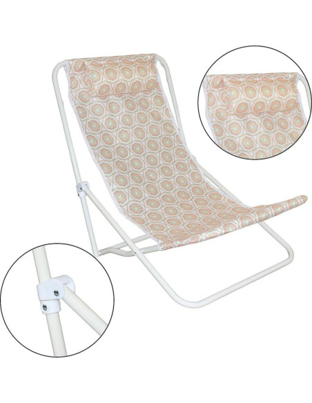 Leżak składany plażowy z zagłówkiem pomarańczowy