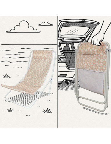 Leżak składany plażowy z zagłówkiem pomarańczowy