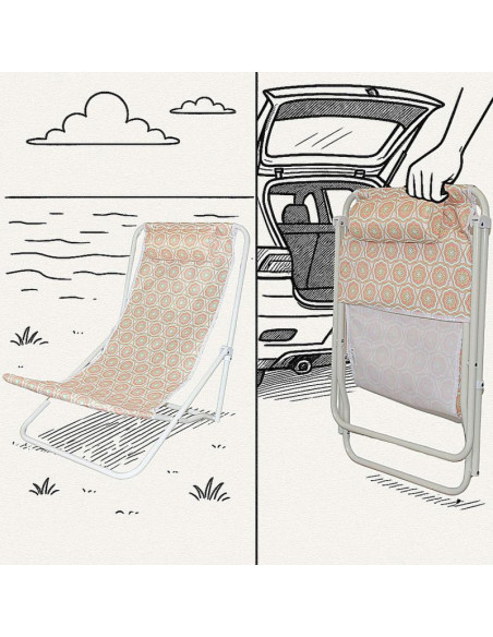 Leżak składany plażowy z zagłówkiem pomarańczowy