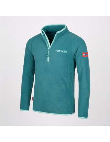 Bluza polarowa dla dziewczynki/chłopca z zamkiem trollkids kids nordland half zip zielona (707-332)