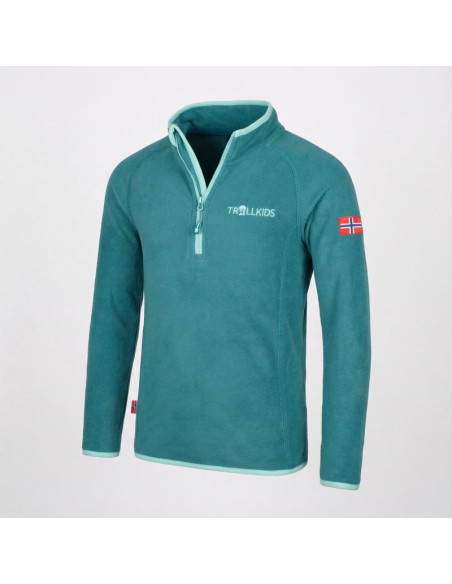 Bluza polarowa dla dziewczynki/chłopca z zamkiem trollkids kids nordland half zip zielona (707-332)