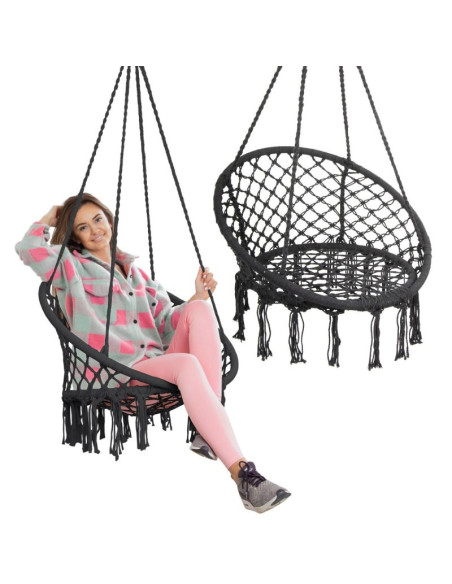 Hamak ażurowy fotel wiszący bocianie gniazdo 80x60cm ciemny szary