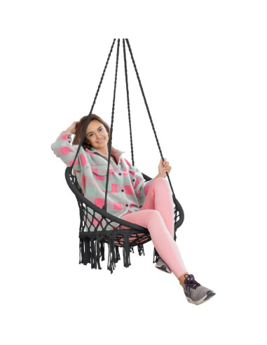 Hamak ażurowy fotel wiszący bocianie gniazdo 80x60cm ciemny szary