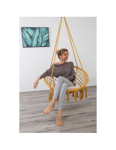 Hamak ażurowy fotel wiszący bocianie gniazdo 80x60cm z poduszką miodowy