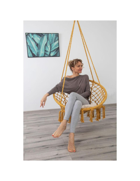 Hamak ażurowy fotel wiszący bocianie gniazdo 80x60cm z poduszką miodowy