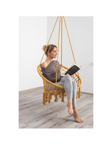 Hamak ażurowy fotel wiszący bocianie gniazdo 80x60cm z poduszką miodowy