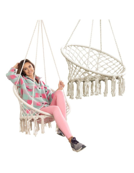 Hamak ażurowy fotel wiszący bocianie gniazdo 80x60cm ecru