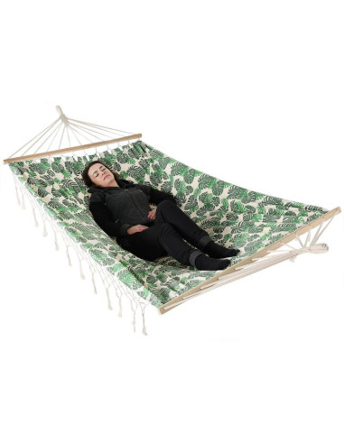 Hamak ogrodowy 2 osobowy 200x150cm z drążkiem i  z frędzlami miami natura jungle
