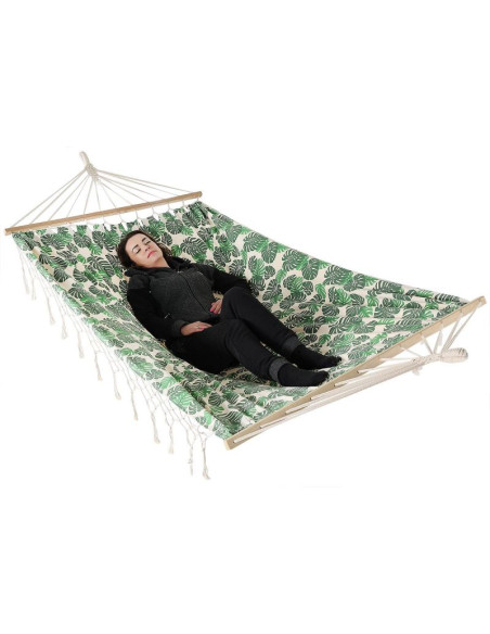 Hamak ogrodowy 2 osobowy 200x150cm z drążkiem i  z frędzlami miami natura jungle