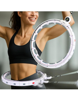 Hula hop z masażerem obciążeniem i licznikiem biało szary enero fit