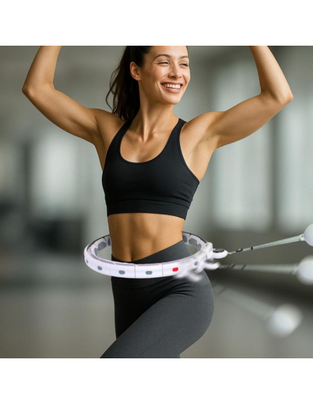 Hula hop z masażerem obciążeniem i licznikiem biało szary enero fit