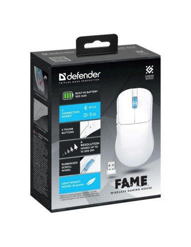 Defender mysz bezprzewodowa fame gm-516 rf+bt 10000dpi 6p biała 52516