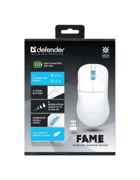 Defender mysz bezprzewodowa fame gm-516 rf+bt 10000dpi 6p biała 52516