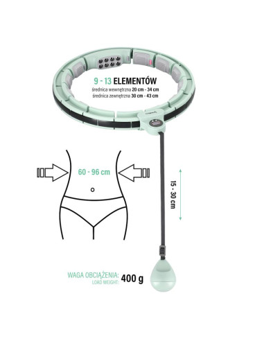 Hula hop hms hhm13 z magnesami, obciążeniem i licznikiem zielony