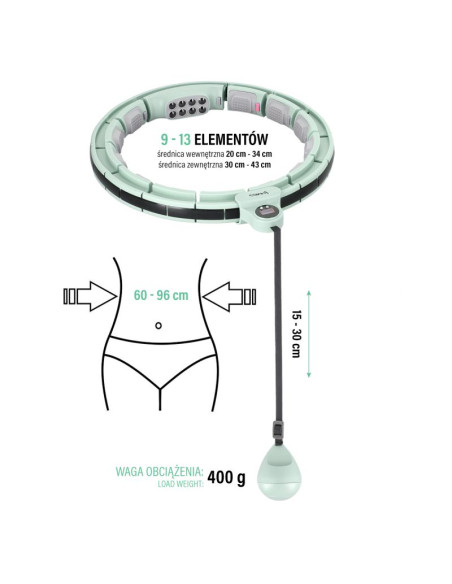 Hula hop hms hhm13 z magnesami, obciążeniem i licznikiem zielony