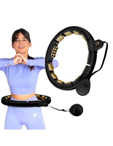 Hhm13 new hula hop black/gold z magnesami i obciążnikiem + licznik hms