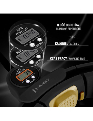 Hhm13 new hula hop black/gold z magnesami i obciążnikiem + licznik hms